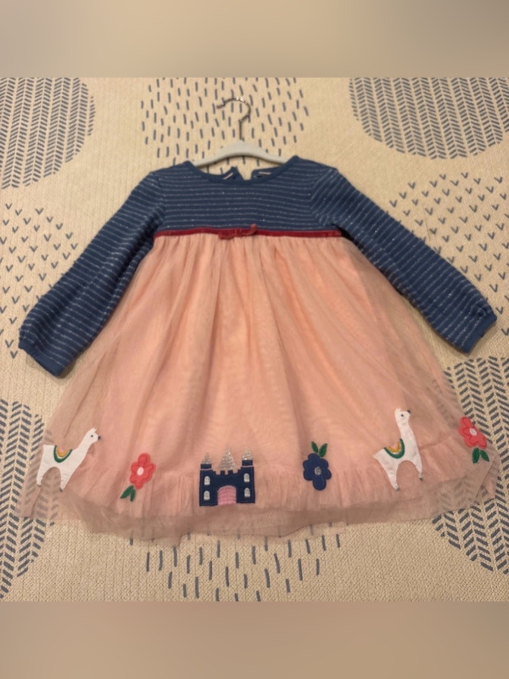 Baby Boden Navy & Pink Embroidered Tulle Dress